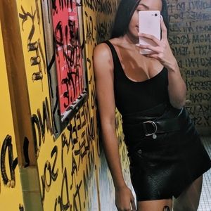 Black Leather Buckle Skirt